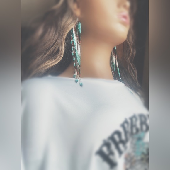 Artisan Crafted Beaded Bohemian Dusters | Long Multi-Tone Fringe Earrings - Picture 10 of 11